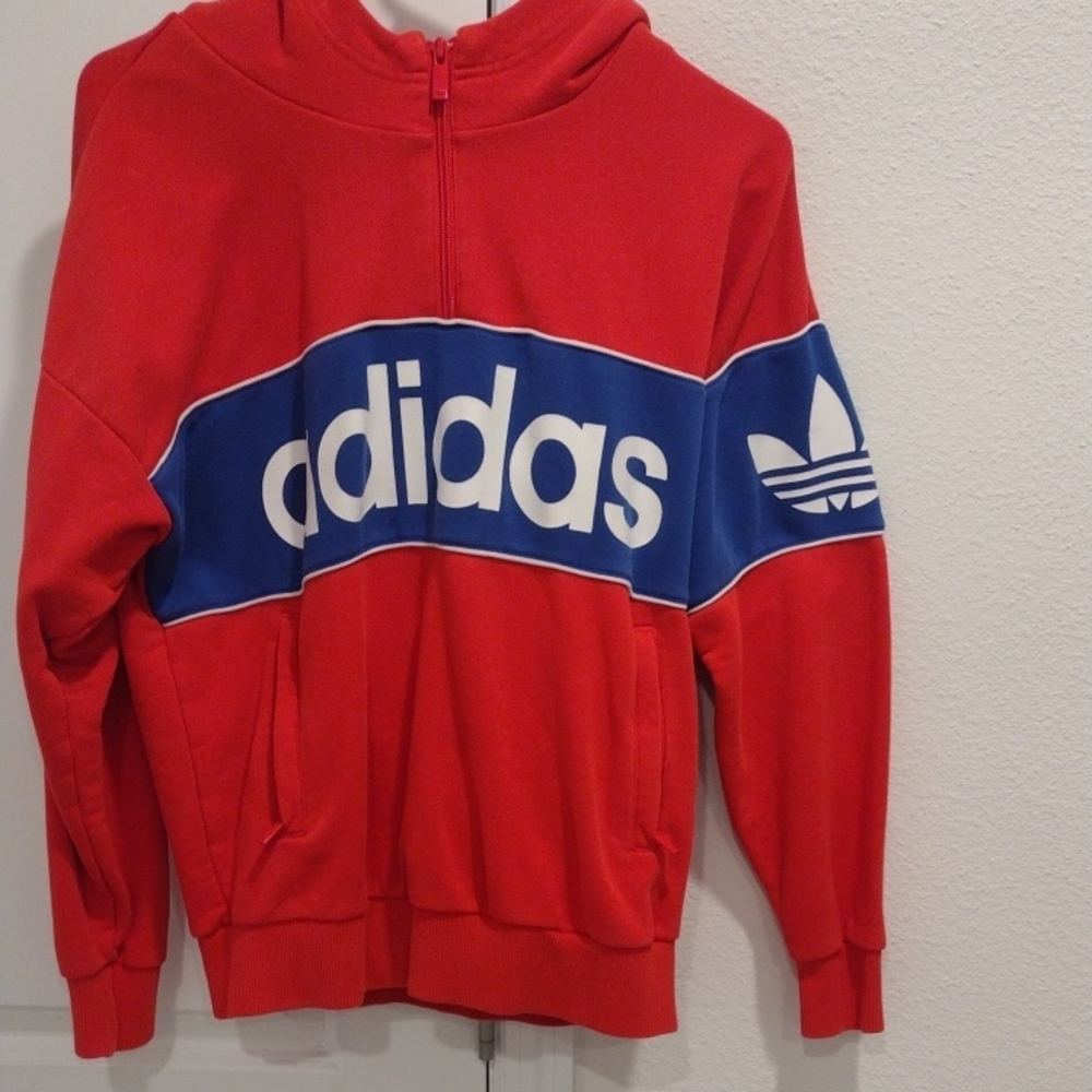 Adidas Full Zip Hoodie Bold Red and Blue Full Zip Hoodie Jacket